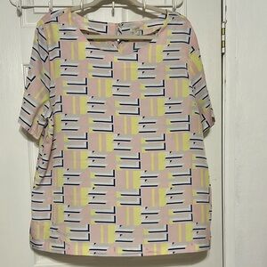 J. Crew Pink, Yellow, and Blue Geometric Blouse